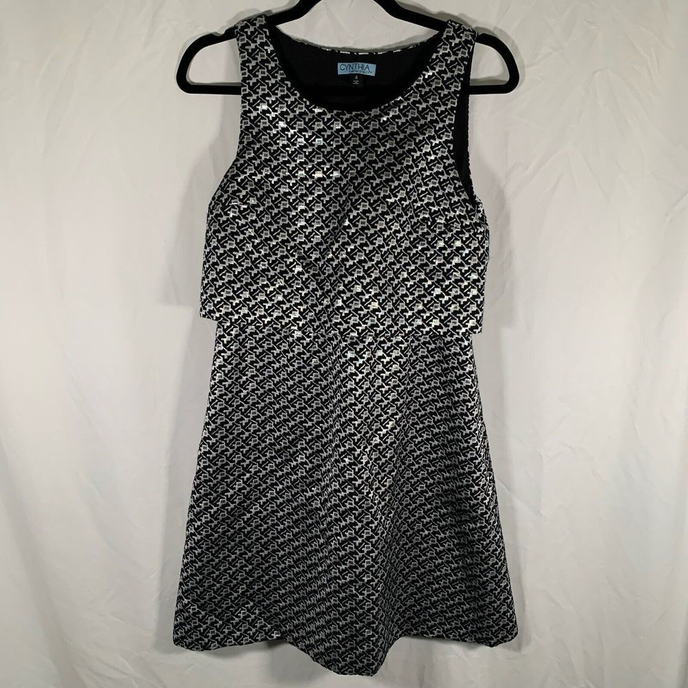 Cynthia Rowley Mini Dress Women's 4 Black Silver Sleeveless Layered Dress